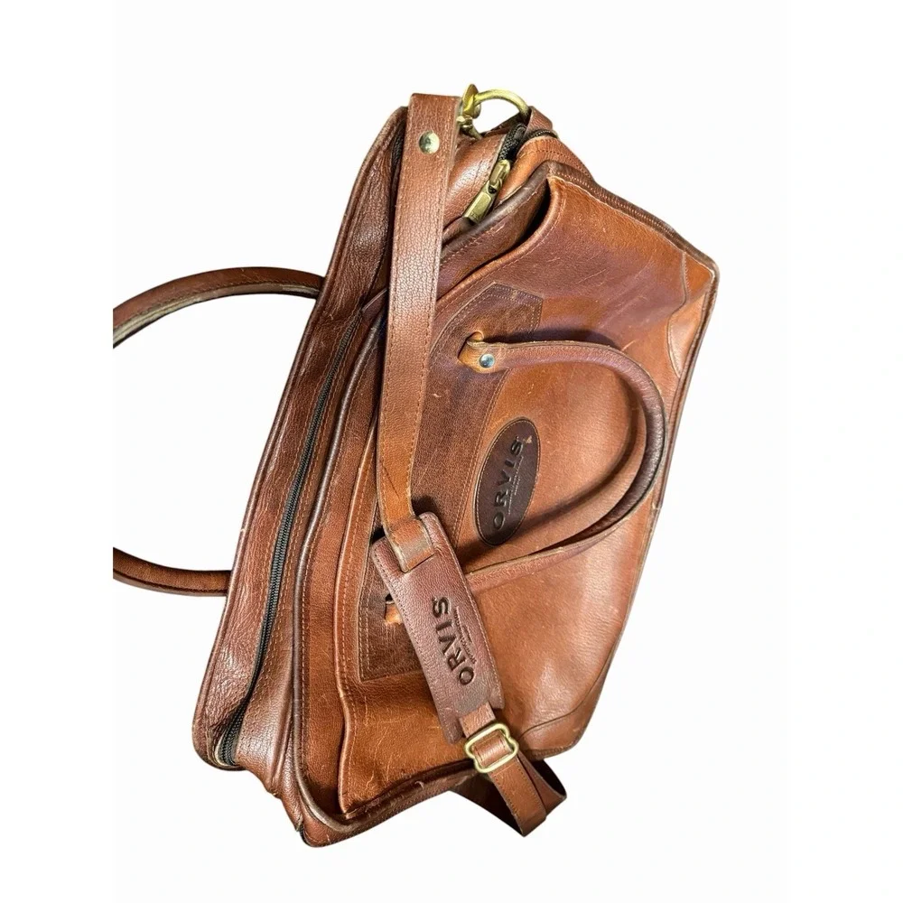 VINTAGE ORVIS Leather‎ Briefcase Messenger Laptop Bag - With SHOULDER STRAP